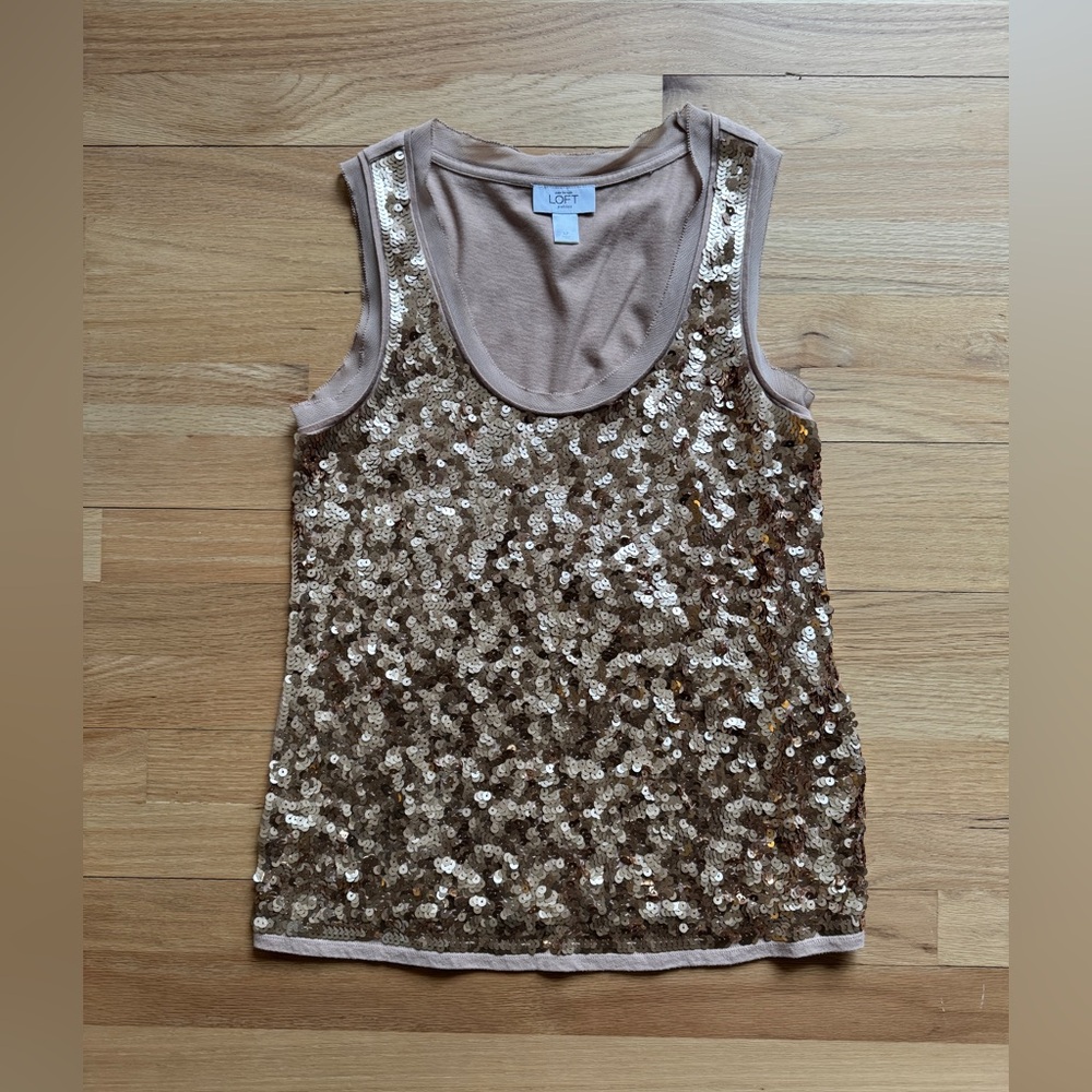 Ann Taylor Gold Sequin Camisole - Size Large Petite